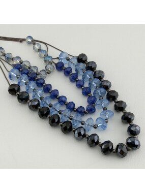 Multi Strand Blue and Black Faceted Bead Statement Necklace
